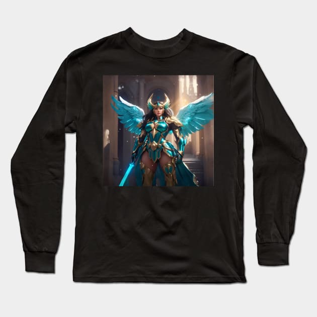 Warrior Of Avalon: Winged Guardian Of The Heavenly City Long Sleeve T-Shirt by Diador